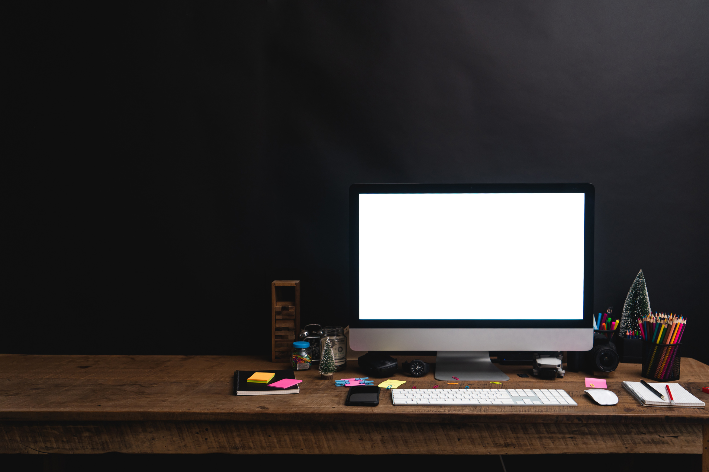 Office desk and computer and stationary equipment