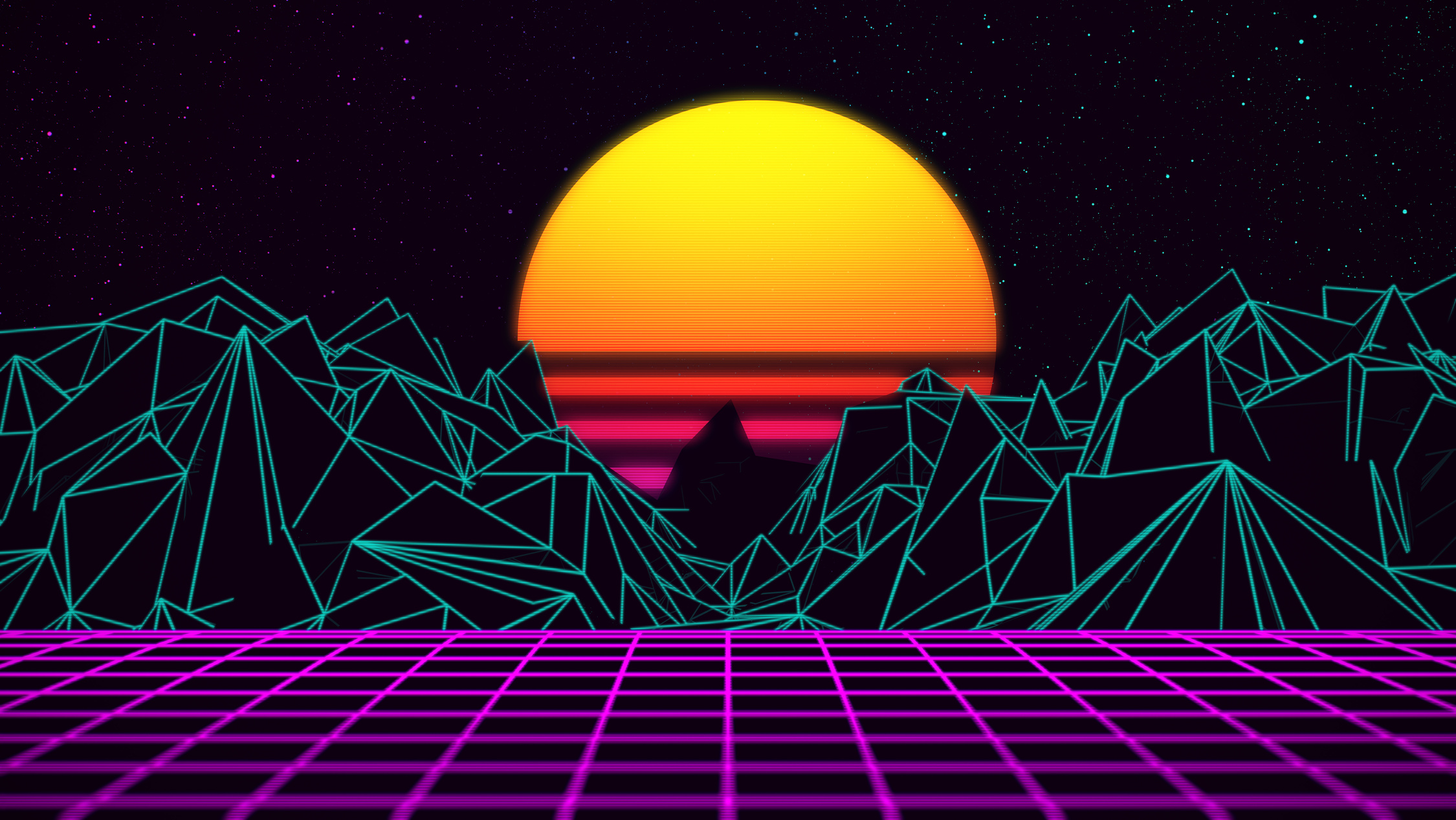 Digital retro sunset 80xx gaming neon background